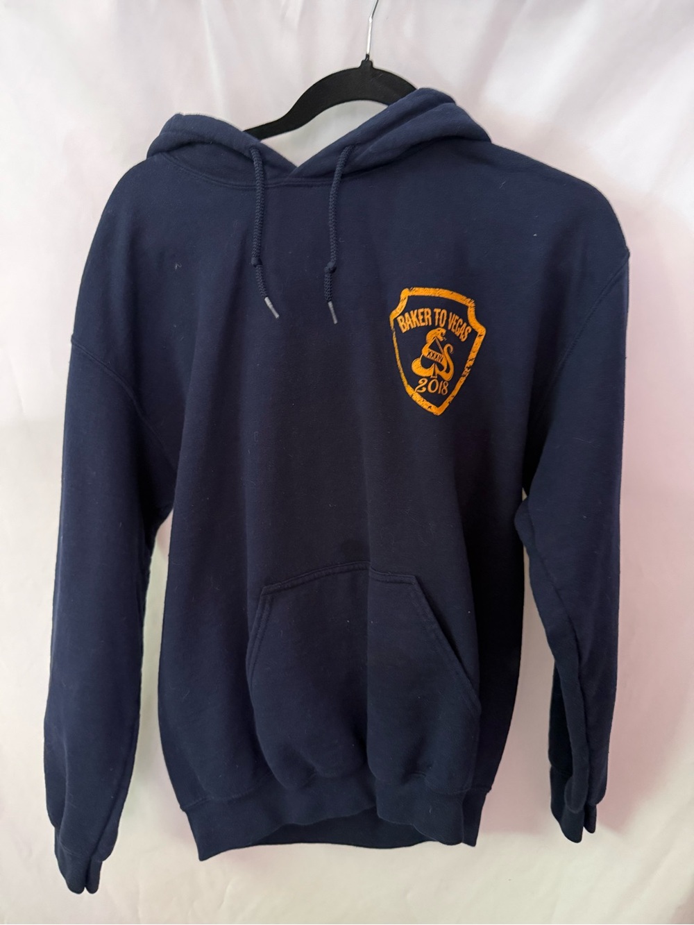 Navy Blue Pullover Hoodie w/ Gold Crest Law Enforcement “Baker to Vegas”  2018 M